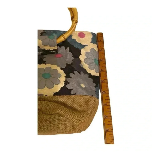 Floral Canvas Tote Bag with Bamboo Handles Multicolor Women's Handbag - Picture 5 of 6